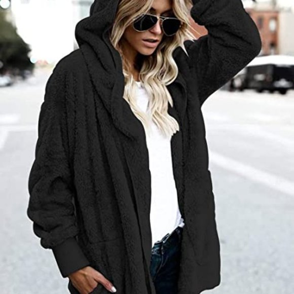 Soft Fuzzy Fleece Hooded Cardigan Sweater M *NEW* - Picture 4 of 4